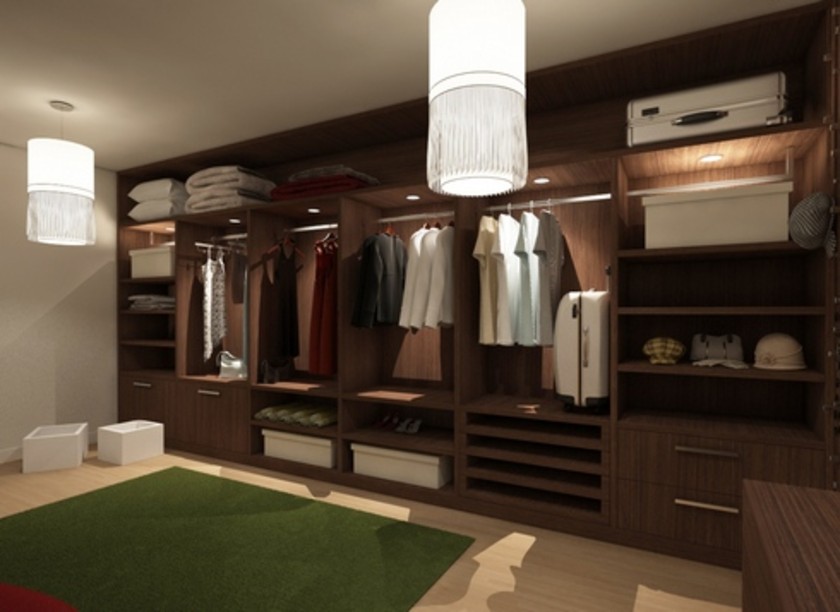Классическая гардеробная комната из массива с подсветкой Черемхово