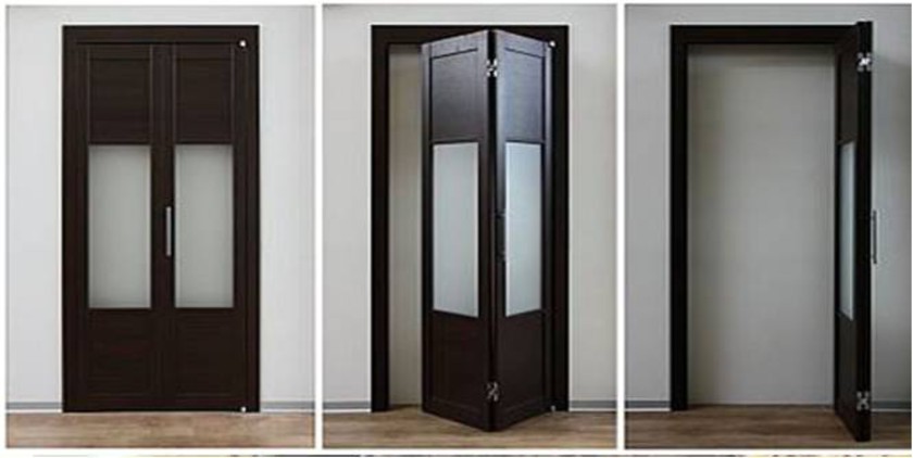 Шпонированные двери гармошка с матовыми стеклянными вставками Черемхово