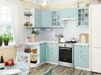 Небольшая угловая кухня в голубом и белом цвете Черемхово
